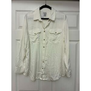 Chicos Womens Size 3 White Button Down Blouse Long Sleeve Shirt 16 18